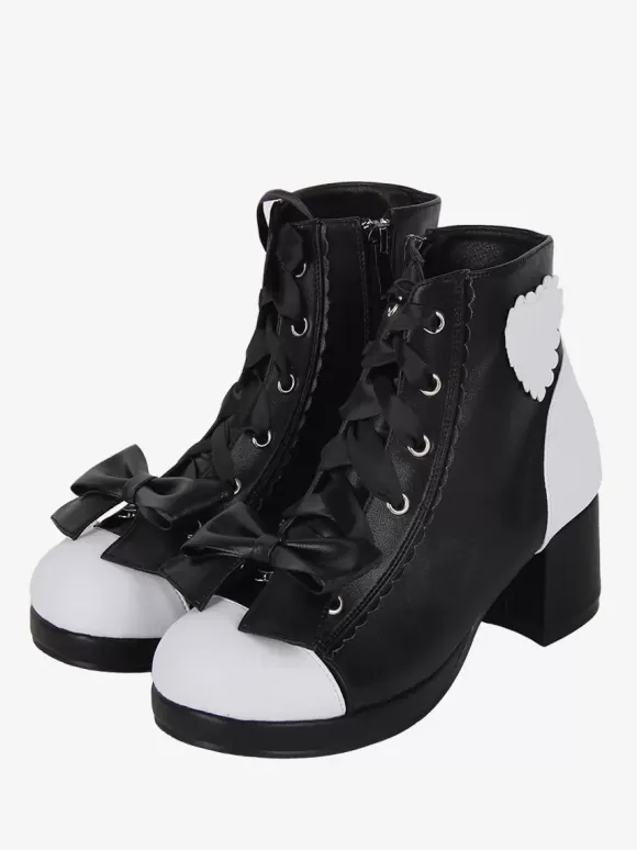 Gothic Lolita Boots PU Leather Floral Print Rivets Open Toe Black Lolita Footwear