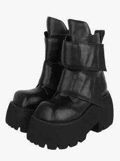 Gothic Lolita Boots PU Leather Tiered Square Toe Black Lolita Footwear