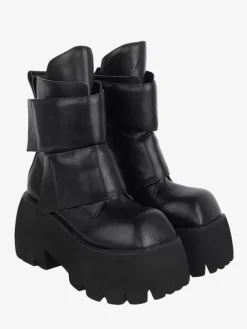 Gothic Lolita Boots PU Leather Tiered Square Toe Black Lolita Footwear