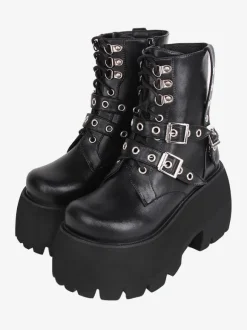 Gothic Lolita Boots PU Leather PU Round Toe Black Lolita Footwear