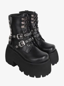 Gothic Lolita Boots PU Leather PU Round Toe Black Lolita Footwear