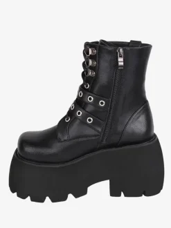 Gothic Lolita Boots PU Leather PU Round Toe Black Lolita Footwear