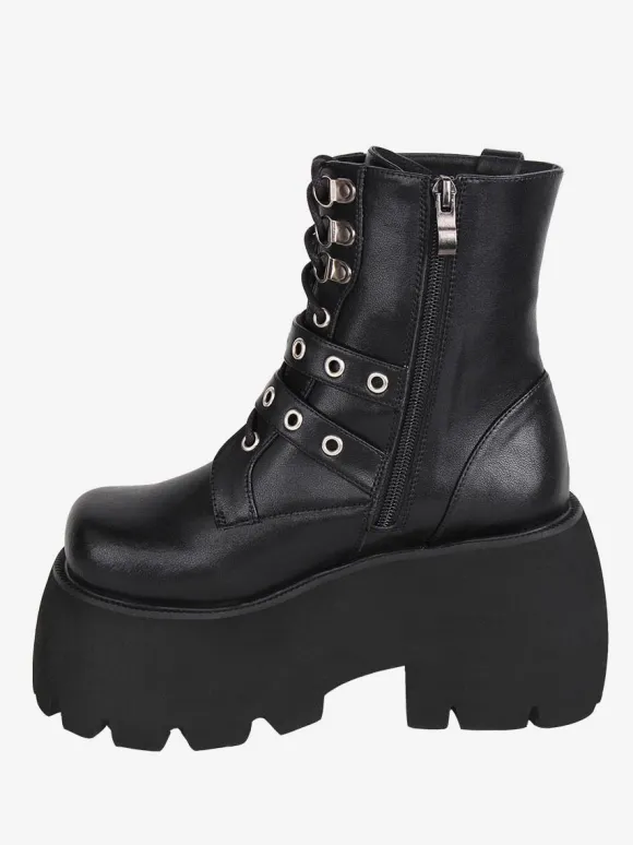 Gothic Lolita Boots PU Leather PU Round Toe Black Lolita Footwear