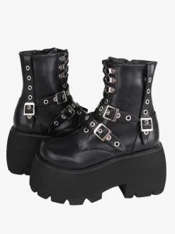 Gothic Lolita Boots PU Leather PU Round Toe Black Lolita Footwear