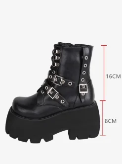 Gothic Lolita Boots PU Leather PU Round Toe Black Lolita Footwear