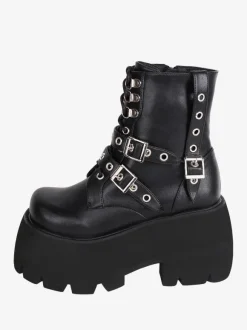 Gothic Lolita Boots PU Leather PU Round Toe Black Lolita Footwear
