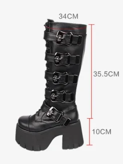 Gothic Lolita Boots White Grommets Skeleton Round Toe PU Leather Lolita Footwear