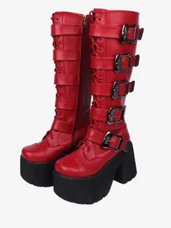 Gothic Lolita Boots White Grommets Skeleton Round Toe PU Leather Lolita Footwear