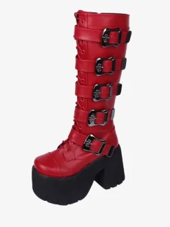 Gothic Lolita Boots White Grommets Skeleton Round Toe PU Leather Lolita Footwear