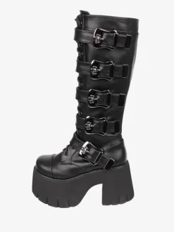 Gothic Lolita Boots White Grommets Skeleton Round Toe PU Leather Lolita Footwear