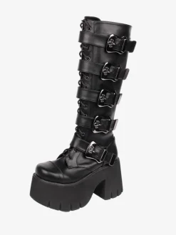 Gothic Lolita Boots White Grommets Skeleton Round Toe PU Leather Lolita Footwear