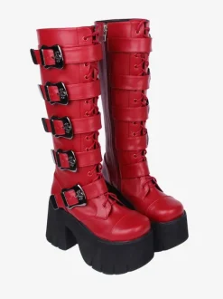 Gothic Lolita Boots White Grommets Skeleton Round Toe PU Leather Lolita Footwear