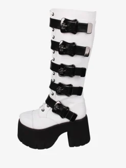 Gothic Lolita Boots White Grommets Skeleton Round Toe PU Leather Lolita Footwear