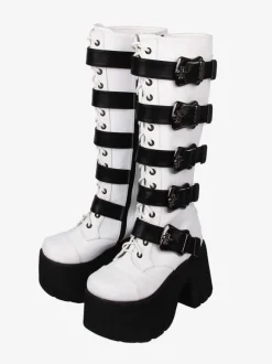 Gothic Lolita Boots White Grommets Skeleton Round Toe PU Leather Lolita Footwear