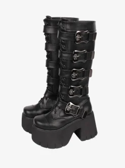 Gothic Lolita Boots White Grommets Skeleton Round Toe PU Leather Lolita Footwear