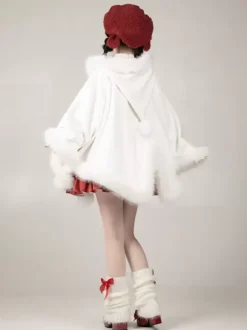 Gothic Lolita Cape Black Polyester Pom Poms Winter Lolita Outwears
