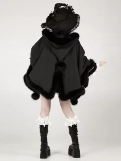 Gothic Lolita Cape Black Polyester Pom Poms Winter Lolita Outwears