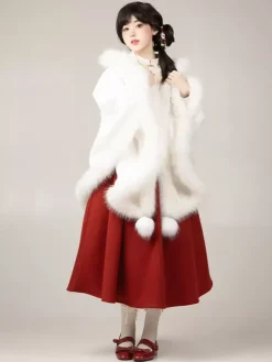 Gothic Lolita Cape Black Polyester Pom Poms Winter Lolita Outwears