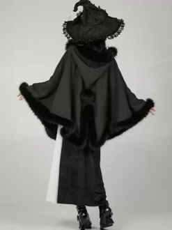 Gothic Lolita Cape Black Polyester Pom Poms Winter Lolita Outwears