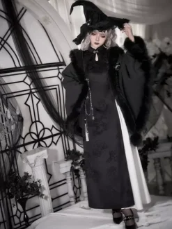 Gothic Lolita Cape Black Polyester Pom Poms Winter Lolita Outwears