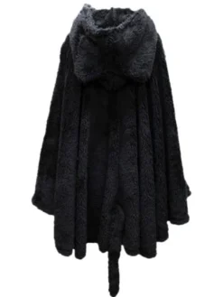Gothic Lolita Cape Cat Planet Pleated Hooded Pellet Fleece Velvet Lolita Poncho Coat