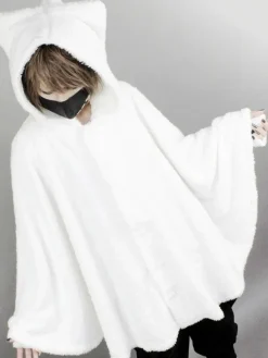 Gothic Lolita Cape Cat Planet Pleated Hooded Pellet Fleece Velvet Lolita Poncho Coat