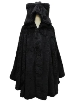 Gothic Lolita Cape Cat Planet Pleated Hooded Pellet Fleece Velvet Lolita Poncho Coat