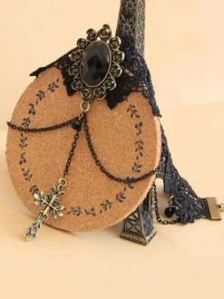 Gothic Lolita Choker Cross Chain Lace Black Lolita Necklace