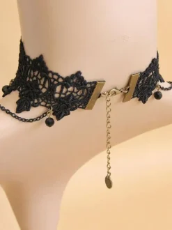 Gothic Lolita Choker Cross Chain Lace Black Lolita Necklace