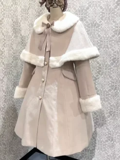 Gothic Lolita Coats Black Christmas Bows Polyester Overcoat Cape Coat Color Block Lolita Outwears Winter