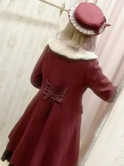 Gothic Lolita Coats Black Christmas Bows Polyester Overcoat Cape Coat Color Block Lolita Outwears Winter