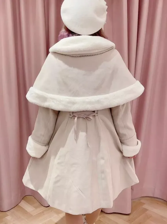 Gothic Lolita Coats Black Christmas Bows Polyester Overcoat Cape Coat Color Block Lolita Outwears Winter