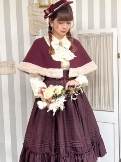 Gothic Lolita Coats Black Christmas Bows Polyester Overcoat Cape Coat Color Block Lolita Outwears Winter