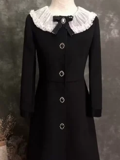 Gothic Lolita Coats Black Coat Bows Overcoat Polyester Winter Lolita Outwears