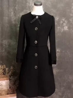 Gothic Lolita Coats Black Coat Bows Overcoat Polyester Winter Lolita Outwears