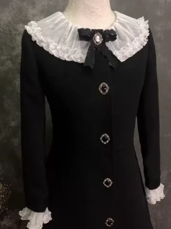 Gothic Lolita Coats Black Coat Bows Overcoat Polyester Winter Lolita Outwears