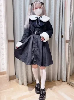 Gothic Lolita Coats Ecru White Coat Bows Ruffles Overcoat Polyester Winter Lolita Outwears
