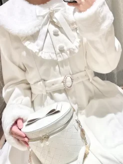 Gothic Lolita Coats Ecru White Coat Bows Ruffles Overcoat Polyester Winter Lolita Outwears