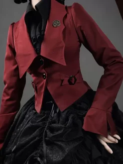 Gothic Lolita Coats Red Lace Up Polyester Overcoat Coat Spring Lolita Outwears