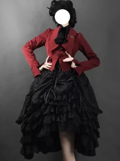 Gothic Lolita Coats Red Lace Up Polyester Overcoat Coat Spring Lolita Outwears