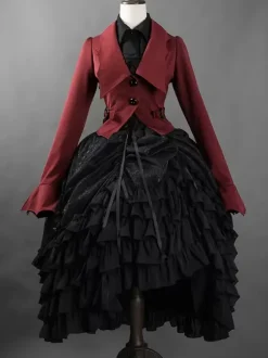 Gothic Lolita Coats Red Lace Up Polyester Overcoat Coat Spring Lolita Outwears