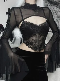 Gothic Lolita Cover-ups Black Grommets Lace up Top Polyester Lolita Outwears