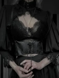 Gothic Lolita Cover-ups Black Ruffles Top Lace Polyester Cover-Up Lolita Outwears