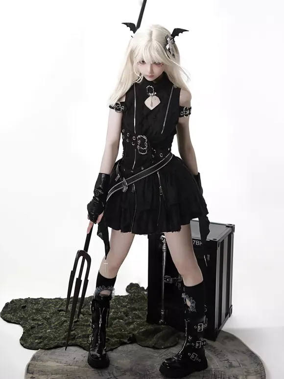 Gothic Lolita Dress Dark Elegant JSK Dress With Lace And Ruffles Cosplay Outfit