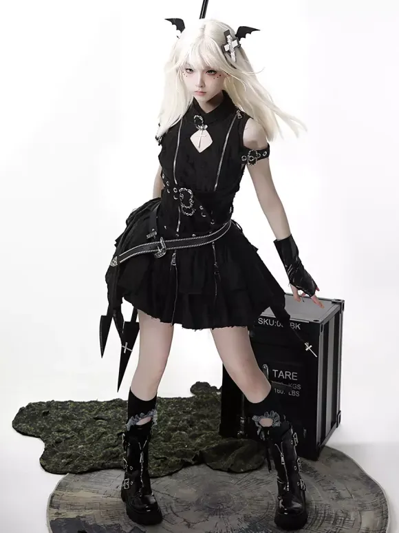 Gothic Lolita Dress Dark Elegant JSK Dress With Lace And Ruffles Cosplay Outfit