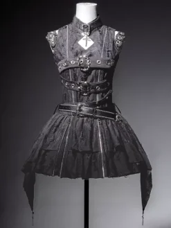 Gothic Lolita Dress Dark Elegant JSK Dress With Lace And Ruffles Cosplay Outfit