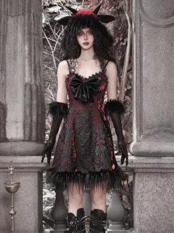 Gothic Lolita Dress Feathers Lace Black JSK
