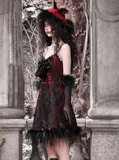 Gothic Lolita Dress Feathers Lace Black JSK