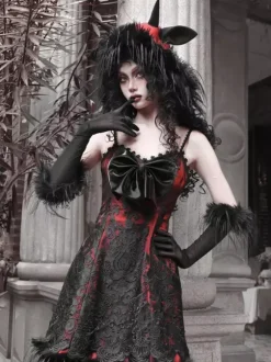 Gothic Lolita Dress Feathers Lace Black JSK