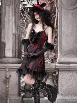 Gothic Lolita Dress Feathers Lace Black JSK